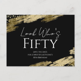 50-årsfirande Look Who Guld Svart Save the Date Vykort