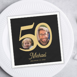 50-årsfirande modern 2 foto svart och guld pappersservett