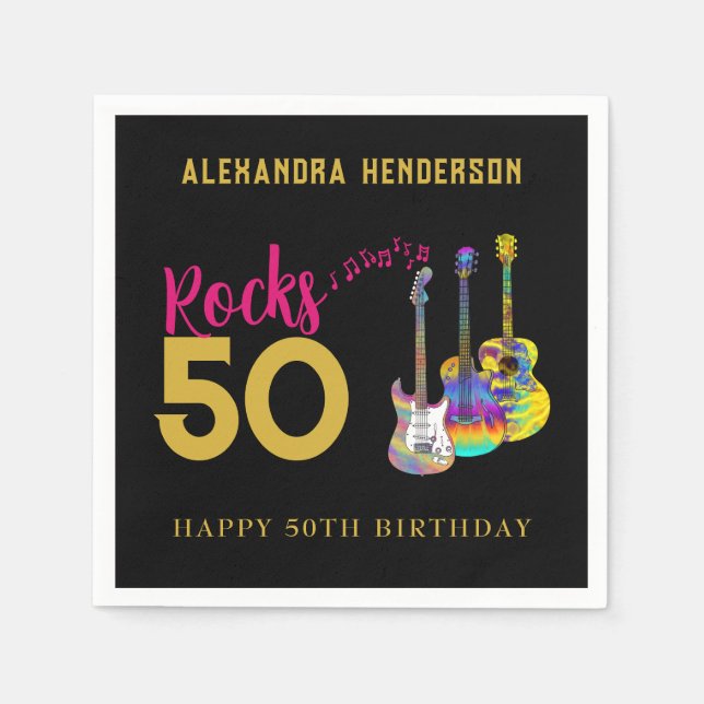 50-årsfirande Musik Gitarr Rocks 50 Pappersservett (Framsidan)