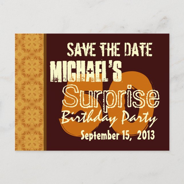 50-årsfirande överraskning Spara datumet Guld Meddelande Vykort (Framsida)