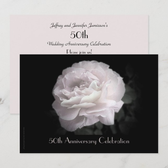 50-årsfirande Party Blekt Rosa Ros Blomma Inbjudningar (Fram/baksida)