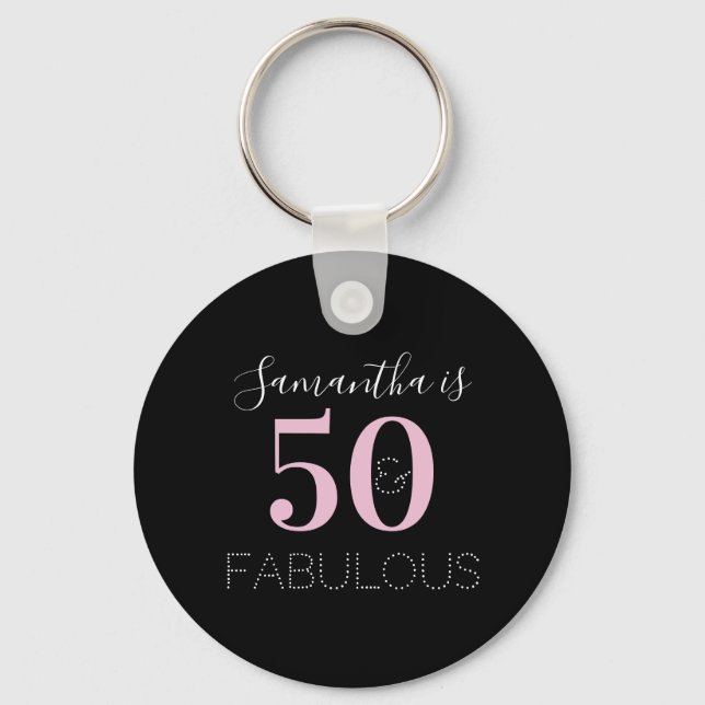 50-årsfirande Personlig Svart Rosa Nyckelring (Framsida)