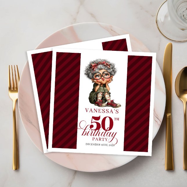 50-årsfirande Roliga Gamla Kvinna Excentriska Föde Pappersservett (50th Birthday Funny Old Woman Quirky Party Napkins Set)