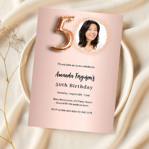 50-årsfirande rose gold lyxig fotografi inbjudningar