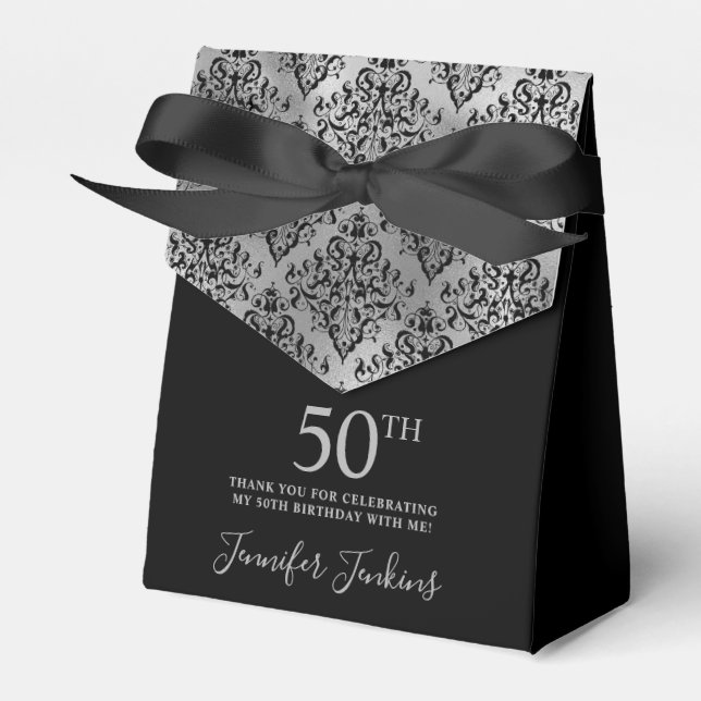 50-årsfirande Silver Damask Tack Presentaskar (Framsidan Sidan)