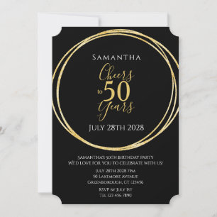 50-årsfirande Svart Guld Skål för 50 år Party Inbjudningar