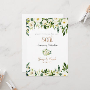 50-årsfirande Vit Blommig Monogram Inbjudningar