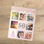 50-årsfoto glitter drops ro guld rosa pussel<br><div class="desc">En glamorös och unik 50-årsgåva eller keepsaké som firar hennes liv med en kollage av 8 av dina foton. Anpassa och lägg till namn,  50 år och ett datum. Grått och mörk ro guld färgad brev. Elegant och trendig  rosa,  bakgrund färg. Dekoreras med färgad faux glitter-droppar i ro guld.</div>