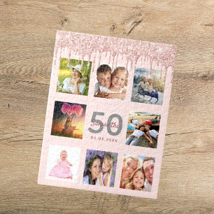 50-årsfoto glitter drops ro guld rosa pussel