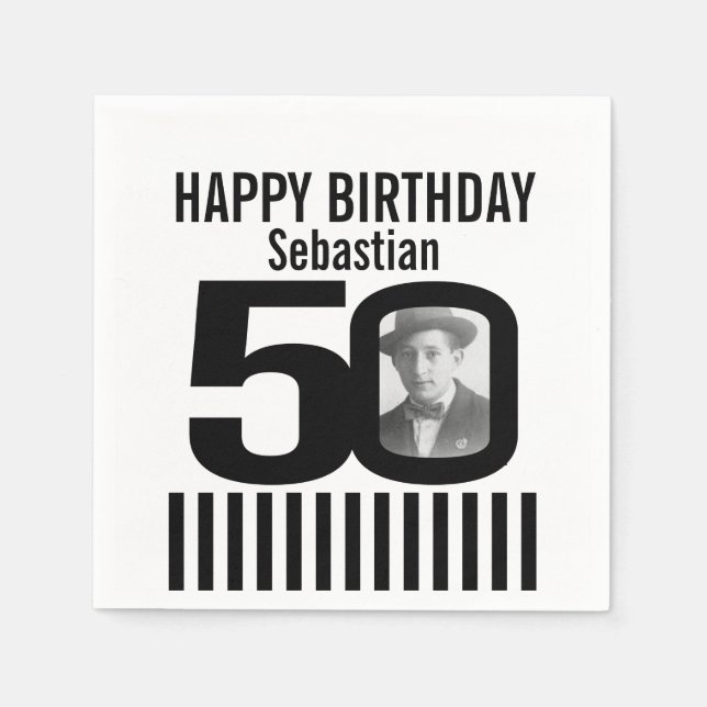 50-årsfotoblöjor av svart rand pappersservett (Framsidan)