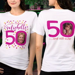 50-årsfoton gult för rosa konetti-punkter t shirt