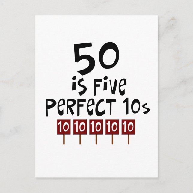 50-årsgåvor, 50 är 5-perfekters 10-tal! vykort (Framsida)