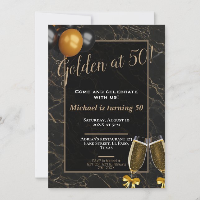 50-årsinbjudningar: Golden at 50, QR Inbjudningar (Framsida)