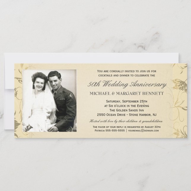 50-årsjubiléer - Viktoriansk Blommigt Inbjudningar (Framsida)