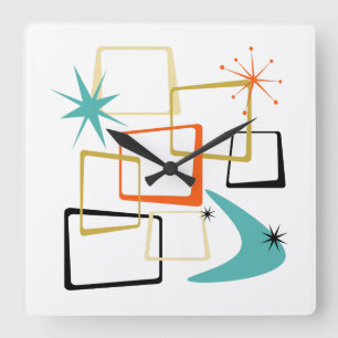 50-årsjubileet Atomic Squares Boomerang Starburst Fyrkantig Klocka