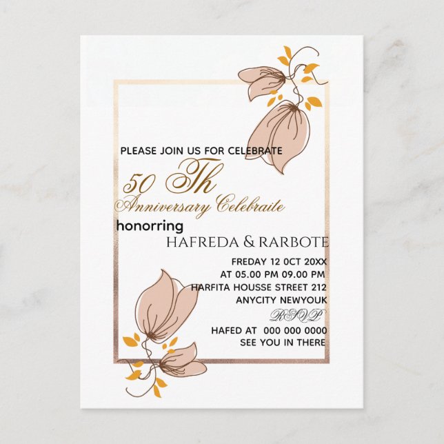 50-årsjubiléet av inbjudan, Grey Bröllop Anni Helg Vykort (Framsida)