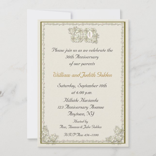 50-årsjubiléet av Rosor Inbjudningar (Framsida)