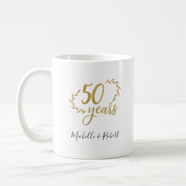 50-årsjubiléet bröllop guld glitter kaffemugg (Vänster)