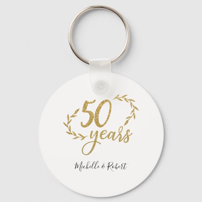 50-årsjubiléet bröllop guld glitter nyckelring (Framsida)