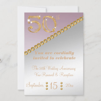 50-årsjubiléet elegant guld nugget och ljusa rosa inbjudningar