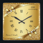 50-årsjubileet för lyxdiami Guld och Diamond  Fyrkantig Klocka<br><div class="desc">Luxi 50-årsjubileum MALIC Guld och Diamond Square Wall Clock.</div>
