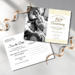 50-årsjubiléet Golden Hearts Photo Save Date Meddelande Vykort<br><div class="desc">Med delikata guld-hjärtan-konfektyrer kan du anpassa din speciella bild och 50 års gyllene årsdag spara datuminformationen i chic. Det omvända kännetecknar extra firande. Designad av Thisisnotme©</div>