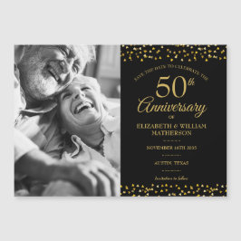 50-årsjubiléet Golden Hearts Spara datumfoto Magnetisk Inbjudningskort