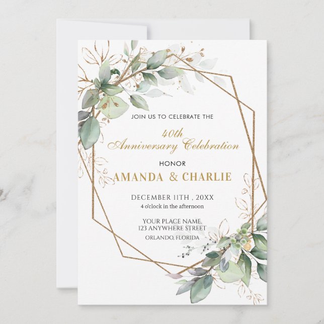 50-årsjubileet Greenery Bröllop Inbjudningar (Framsida)
