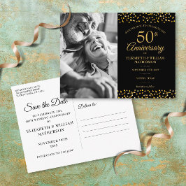 50-årsjubiléet Guld Hearts Photo Save the Date Meddelande Vykort