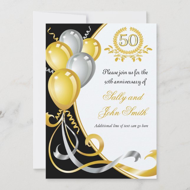 50-årsjubiléet Guld & Silver födelsedagsinbjudan Inbjudningar (Framsida)