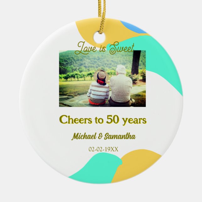 50-årsjubiléet kärlek är sötad retro julgransprydnad keramik (Framsidan)