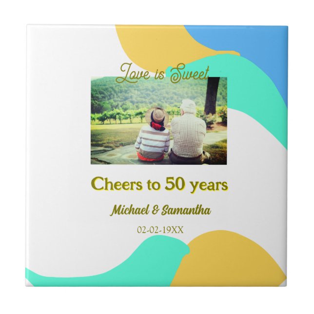 50-årsjubiléet kärlek är sötad retro kakelplatta (Framsidan)