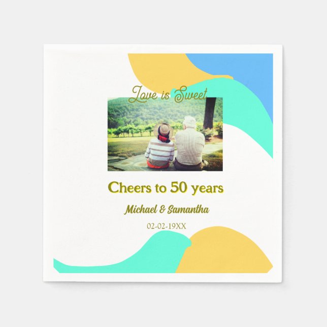 50-årsjubiléet kärlek är sötad retro pappersservett (Framsidan)