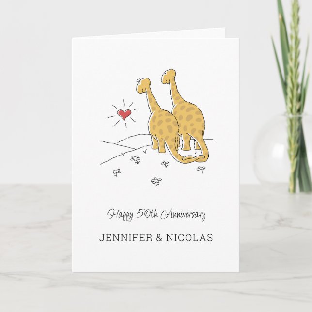 50-årsjubiléet Lycklig Cute Dinosaurs Card Kort (Framsida)