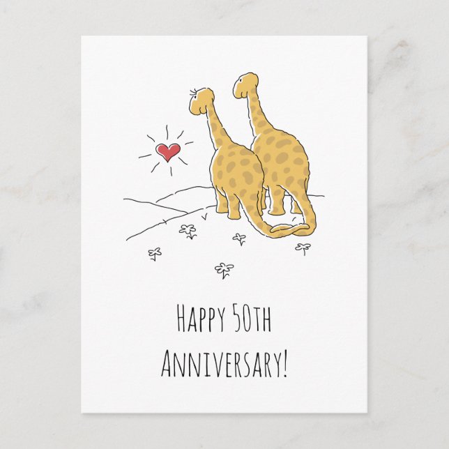 50-årsjubiléet Lycklig Cute Dinosaurs Card Vykort (Framsida)