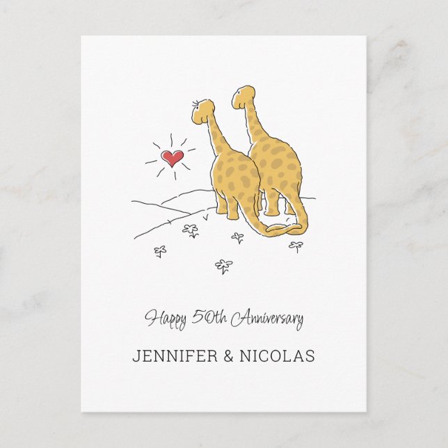 50-årsjubiléet Lycklig Cute Dinosaurs Card Vykort (Framsida)