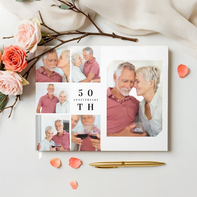 50-årsjubiléet Många Grid Photo Collage Gästböcker (50TH Anniversary Multiple Grid Photo Collage Guest Book)