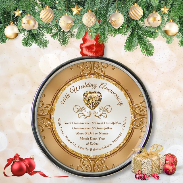 50-årsjubileet Ornament, morföräldrar Julgransprydnad Metall (50th Wedding Anniversary ornament. Inexpensive 50th wedding anniversary gift for grandparents. 50 yr)