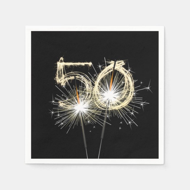 50-årsjubiléet Party Sparklers on Black Pappersservett (Framsidan)