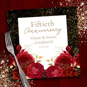 50-årsjubiléet Red Guld Blommigt Napkins Pappersservett