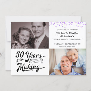 50-årsjubileum 2 bilder lila konfetti inbjudningar