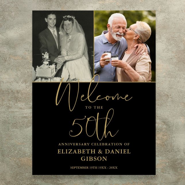 50-årsjubileum 2 Foto Välkomstskylt Poster (50th Wedding Anniversary 2 Photo Welcome Sign)