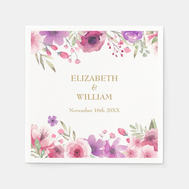 50-årsjubileum Akvarell Rosor Grönska Pappersservett (Framsidan)