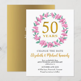 50-årsjubileum Ändra datum för Golden Rosa Blommig Inbjudningar