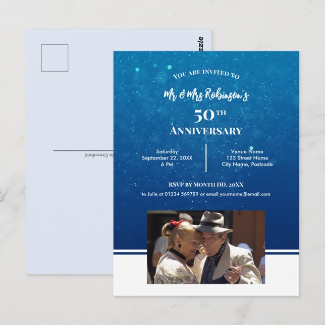 50-årsjubileum Anpassningsbar Fotografi Mörk blått Vykort (Fram/baksida)