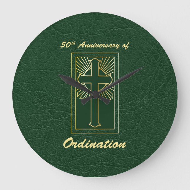 50-årsjubileum av Grönt Leather-utseende Stor Klocka (Framsida)