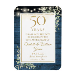 50-årsjubileum Blå Rustik Trä Spara Datum Magnet