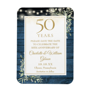 50-årsjubileum Blå Rustik Trä Spara Datum Magnet