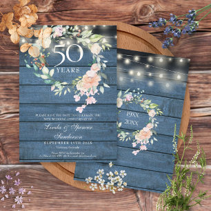 50-årsjubileum Blå Rustika Blommiga Sladdlyktor Spara Datumet