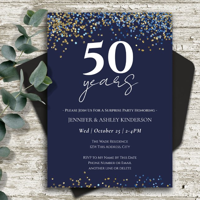 50-årsjubileum blått och Guld Inbjudningar (Skapare uppladdad)